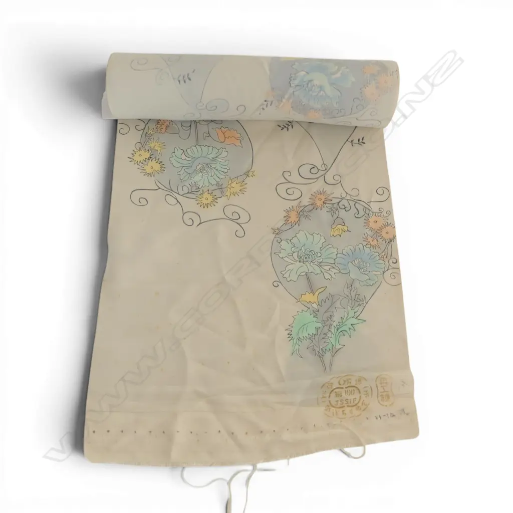 Unused 1980's NISHIJIN TEXTILE (Kyoto) JAPANESE paterned SILK ROLL L.12M W.370mm. New old stock... Image 1++