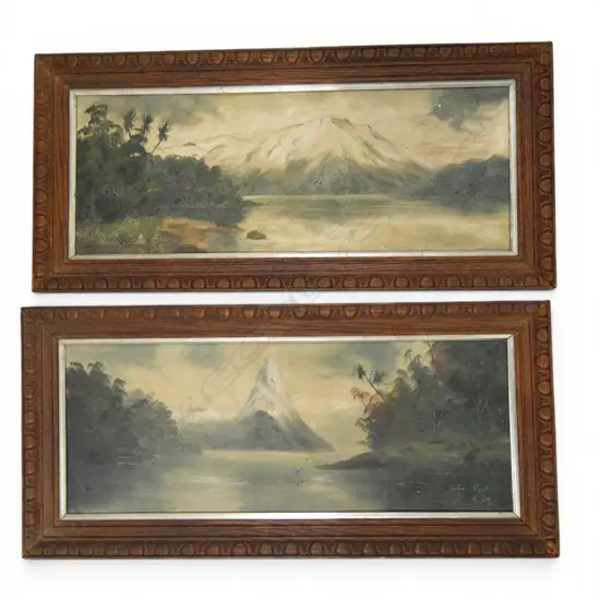 PR DE RITZ COLONIAL OIL ON BOARD LANDSCAPES; MITRE PEAK, DIAMOND LAKE 240x630mm
