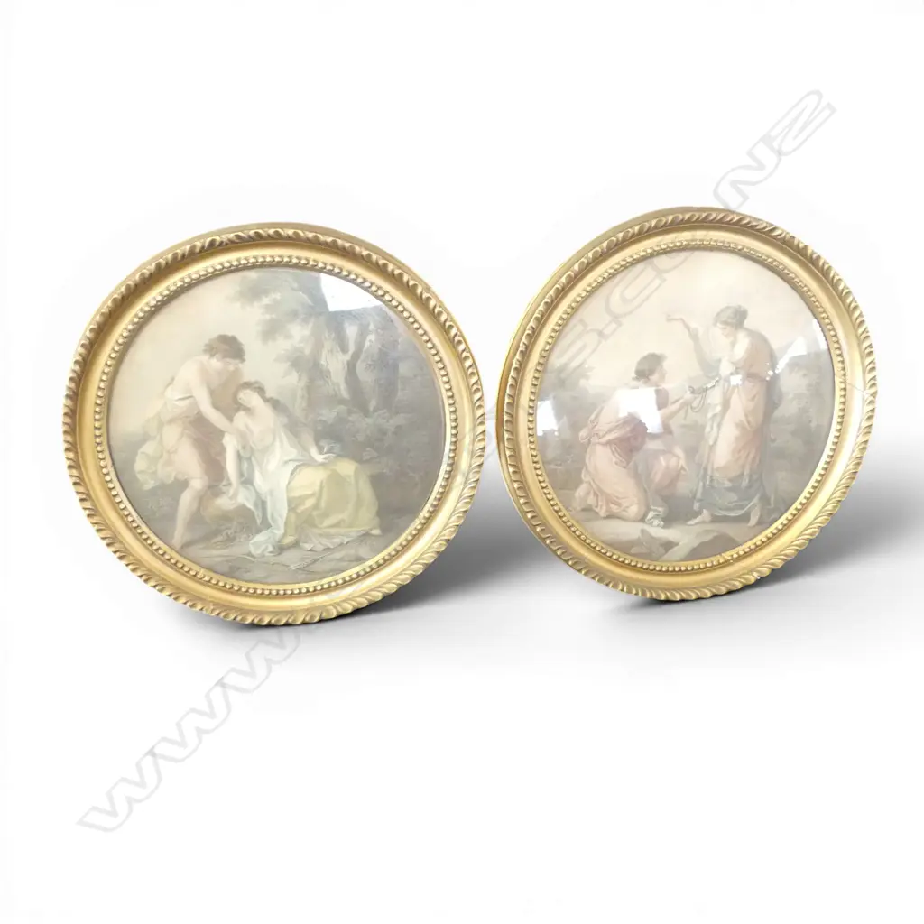 PR PRINTS IN GILT FRAMES (REPAIRED) 280mm dia DEATH OF PROCRIS, THETAUS Image 1++