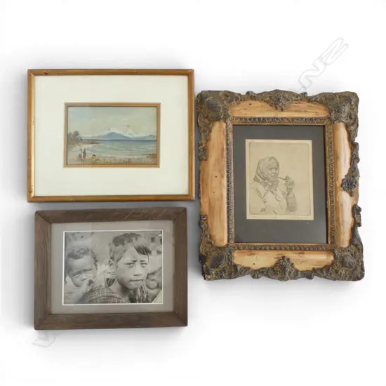 STUART PETERSON 'SMOKE' ETCHING 1931 20/50 130x110mm, PHOTO OF MAORI BOY, E. BESWICK LAKE TAUPO OIL 90x140mm