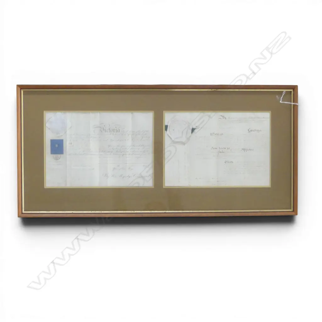 2 FRAMED MID 19thC APPOINTMENT CERTIFICATES FOR THEODORE HAULTAIN, ADJUTANT 39th REGIMENT 225x330mm / 410x870mm overall Image 1++