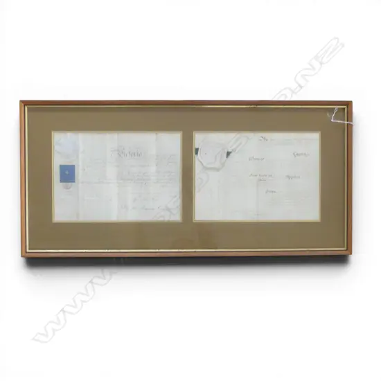 2 FRAMED MID 19thC APPOINTMENT CERTIFICATES FOR THEODORE HAULTAIN, ADJUTANT 39th REGIMENT 225x330mm / 410x870mm overall
