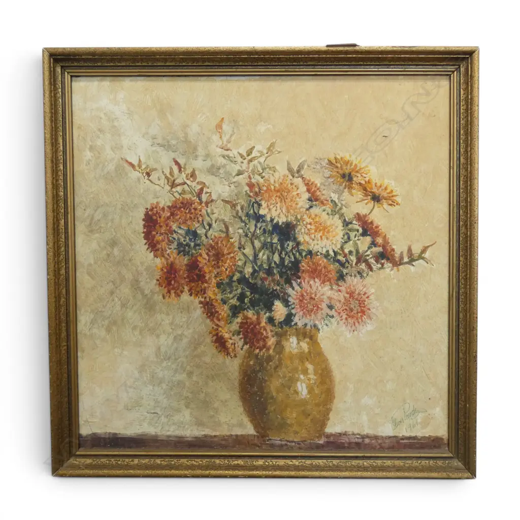 OLIVER POCOCK, FLORAL STILL LIFE, OIL ON BOARD, 400x400mm Image 1++
