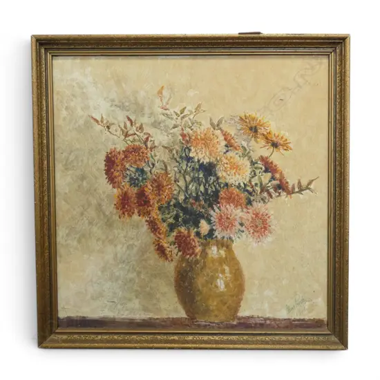 OLIVER POCOCK, FLORAL STILL LIFE, OIL ON BOARD, 400x400mm