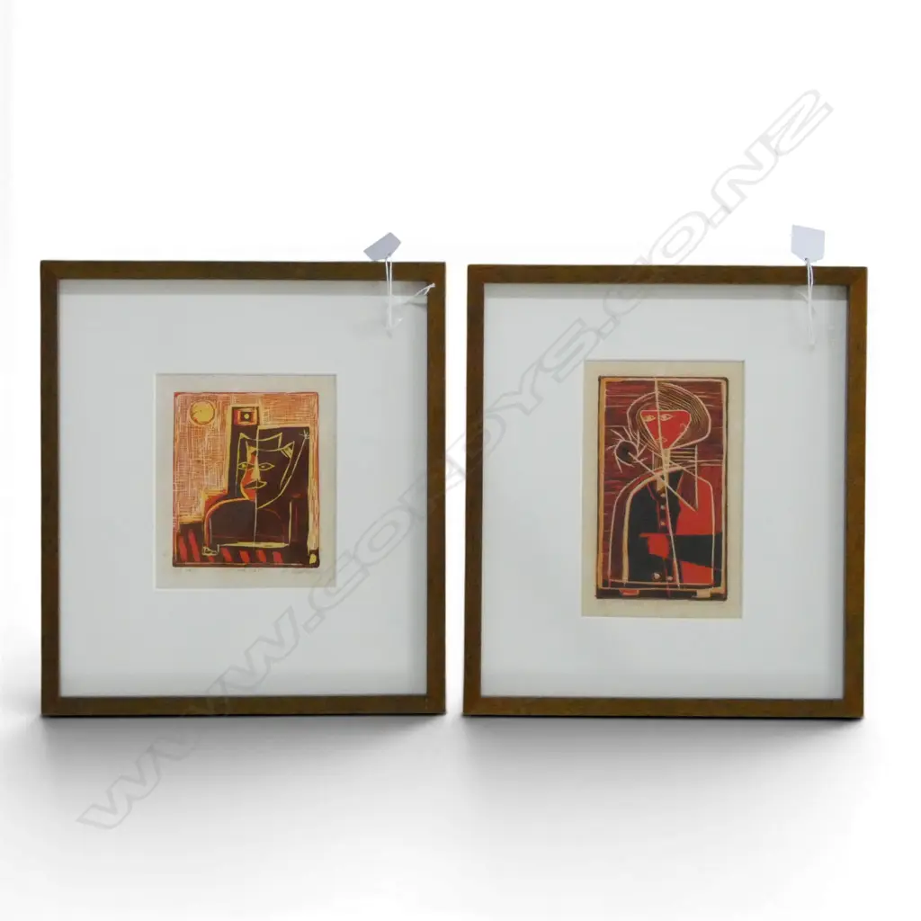 Henryk Szydlowski, Sitting Cat & Woman In The Mirror, kuru cut prints, 115 x 195 & 150 x 85mm Image 1++
