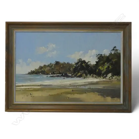 PETER J. WALLERS 'MATAPOURI BAY, NORTHLAND' OIL ON BOARD, SIGNED & DATED '75 445x670mm