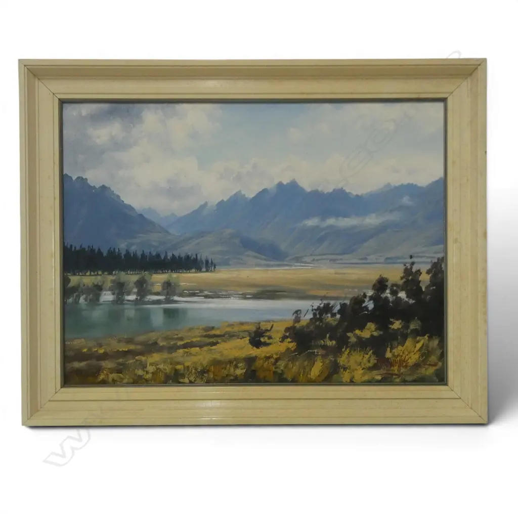 JONATHAN WHITE 'TASMAN RIVER, MT COOK' OIL ON BOARD, SIGNED & DATED '70 435x590mm Image 1++