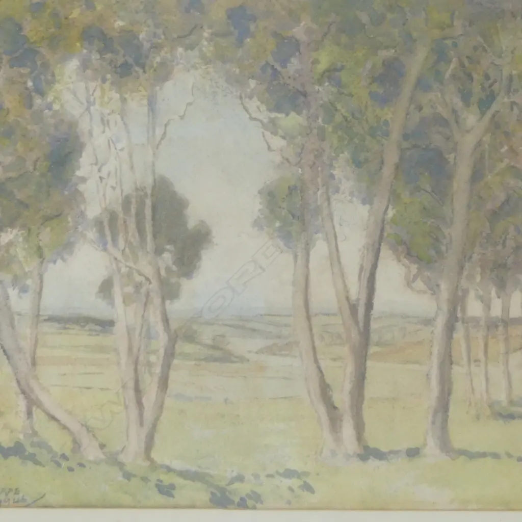JOSEPH LISSANT PALETHORPE (NZ 1877-1953) LANDSCAPE WC, SIGNED & DATED 1946 265x310mm Image 1++
