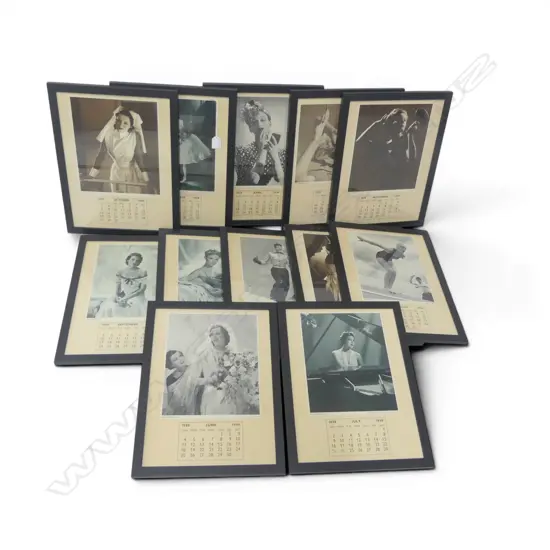 12 FRAMED 1939 CALENDAR PAGES 385x280mm