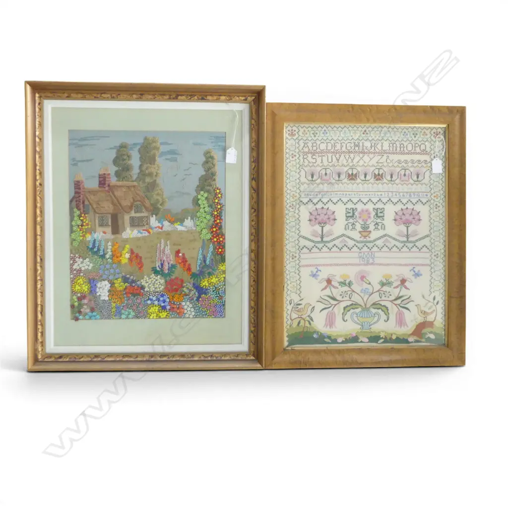 2 LRG VINTAGE FRAMED EMBROIDERIES, 540x500mm, 660x540mm w frame Image 1++