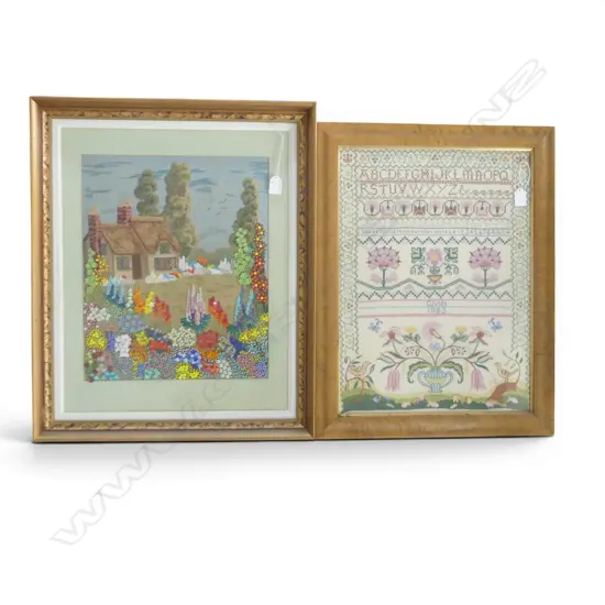 2 LRG VINTAGE FRAMED EMBROIDERIES, 540x500mm, 660x540mm w frame