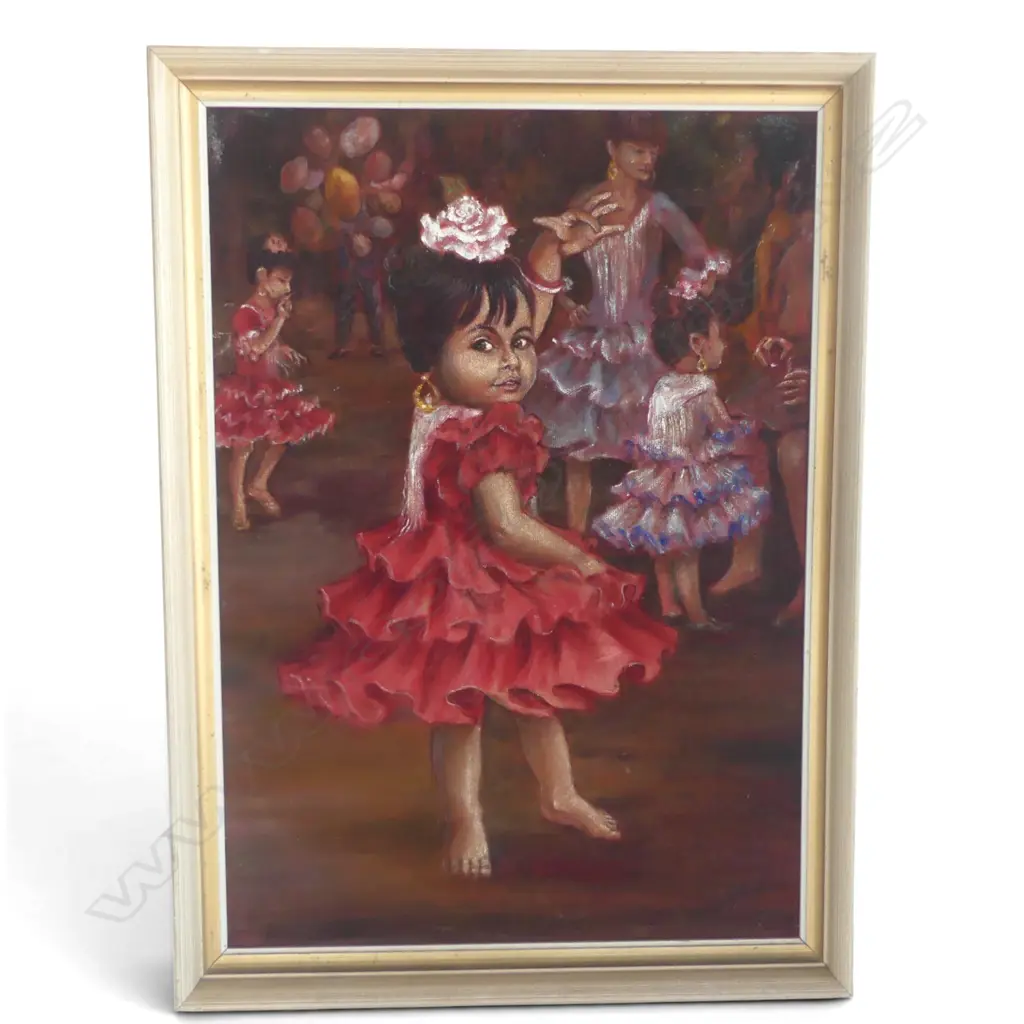 YOUNG FLAMENCO DANCER VINTAGE VELVET PAINTING,650 X 480MM Image 1++