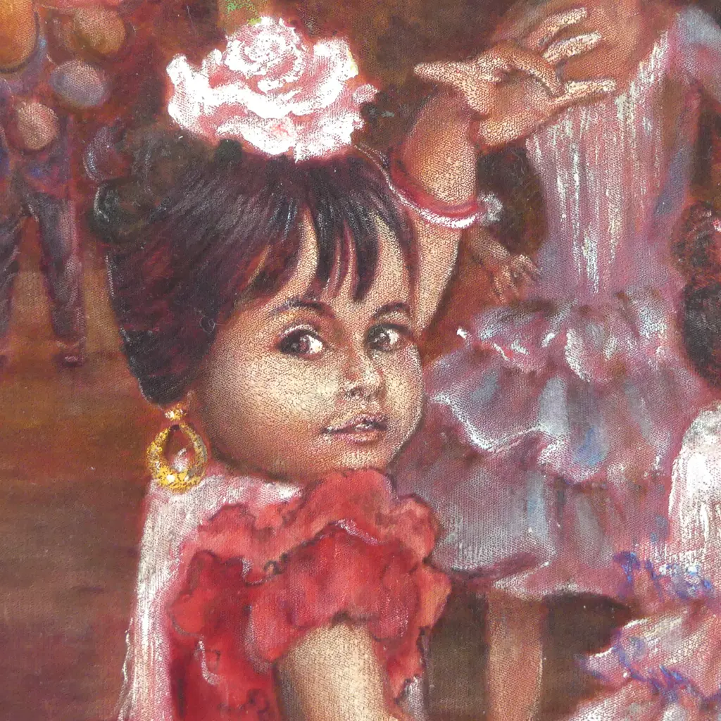 YOUNG FLAMENCO DANCER VINTAGE VELVET PAINTING,650 X 480MM Image 1++