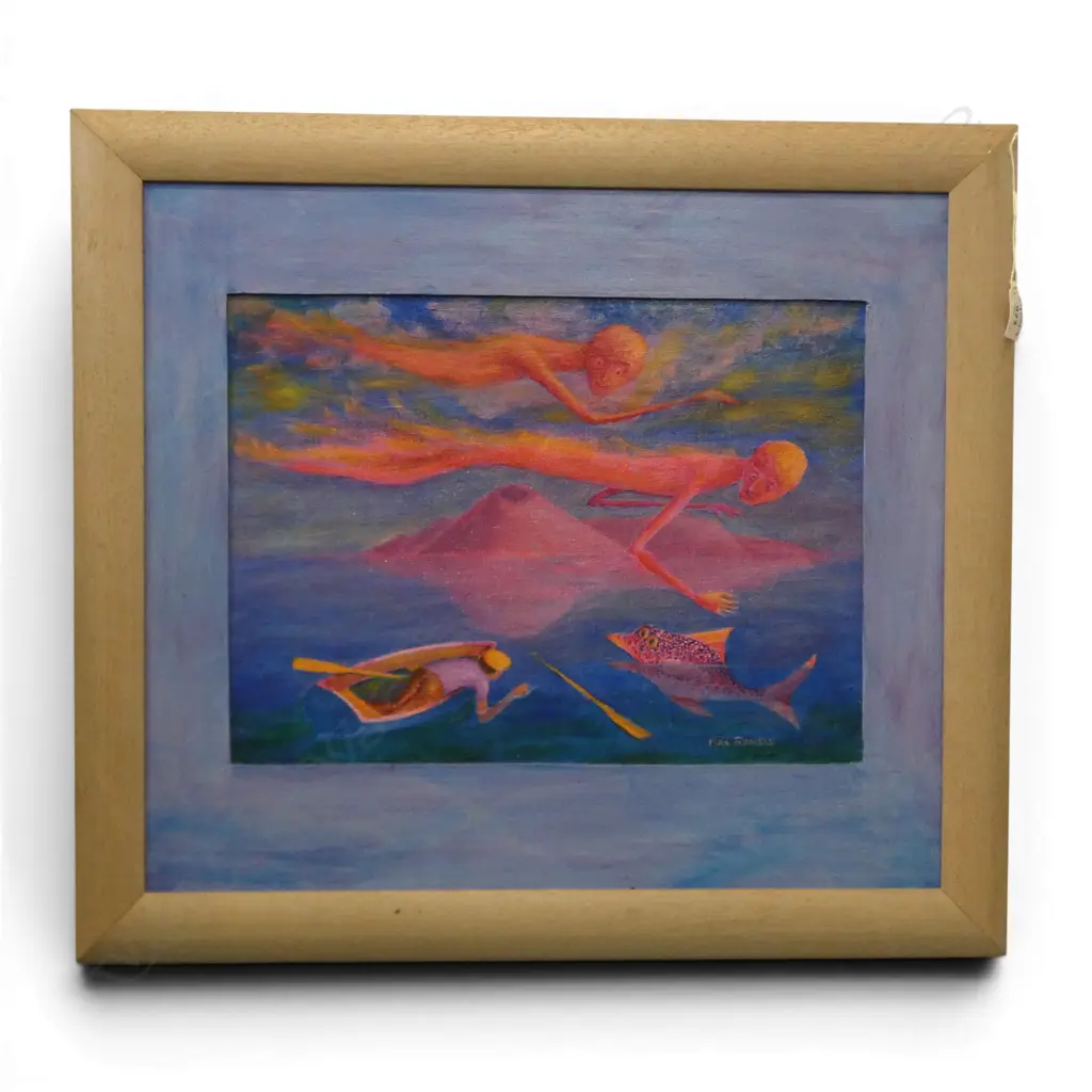 MAX RANDS 'MOTUKOREA DILEMMA' ACRYLIC ON CANVAS BOARD, 1991 290x395mm  Image 1++