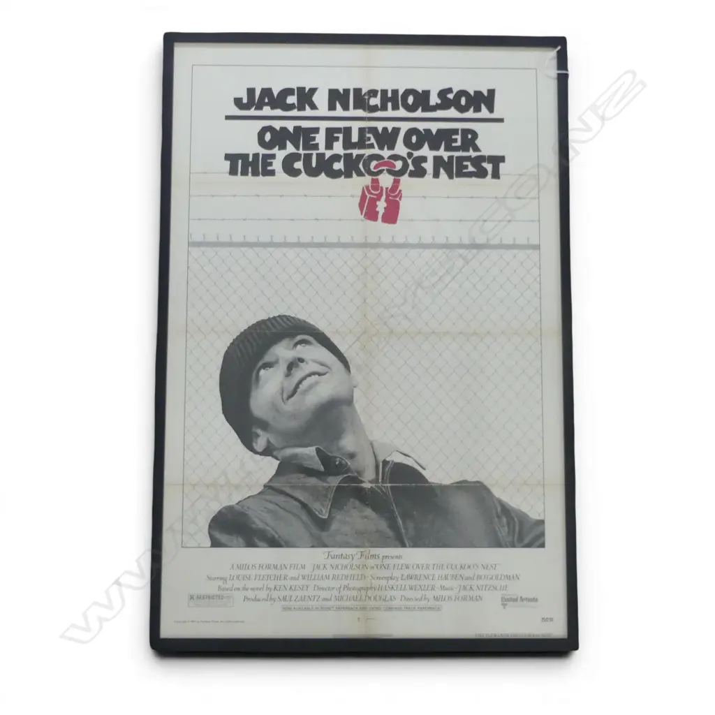 'ONE FLEW OVER THE CUCKOO'S NEST' FRAMED ONE SHEET MOVIE POSTER USA LITHO 1975 FANTASY FILMS 1025 X 680mm (FOLD CREASES) Image 1++