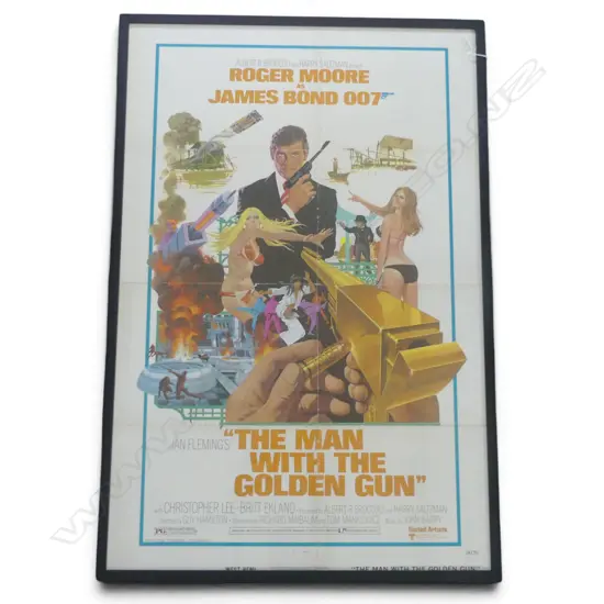 'THE MAN WITH THE GOLDEN GUN' FRAMED ONE SHEET MOVIE POSTER USA LITHO 1974  1025 X 670MM (FOLD CREASES, PINHOLES)
