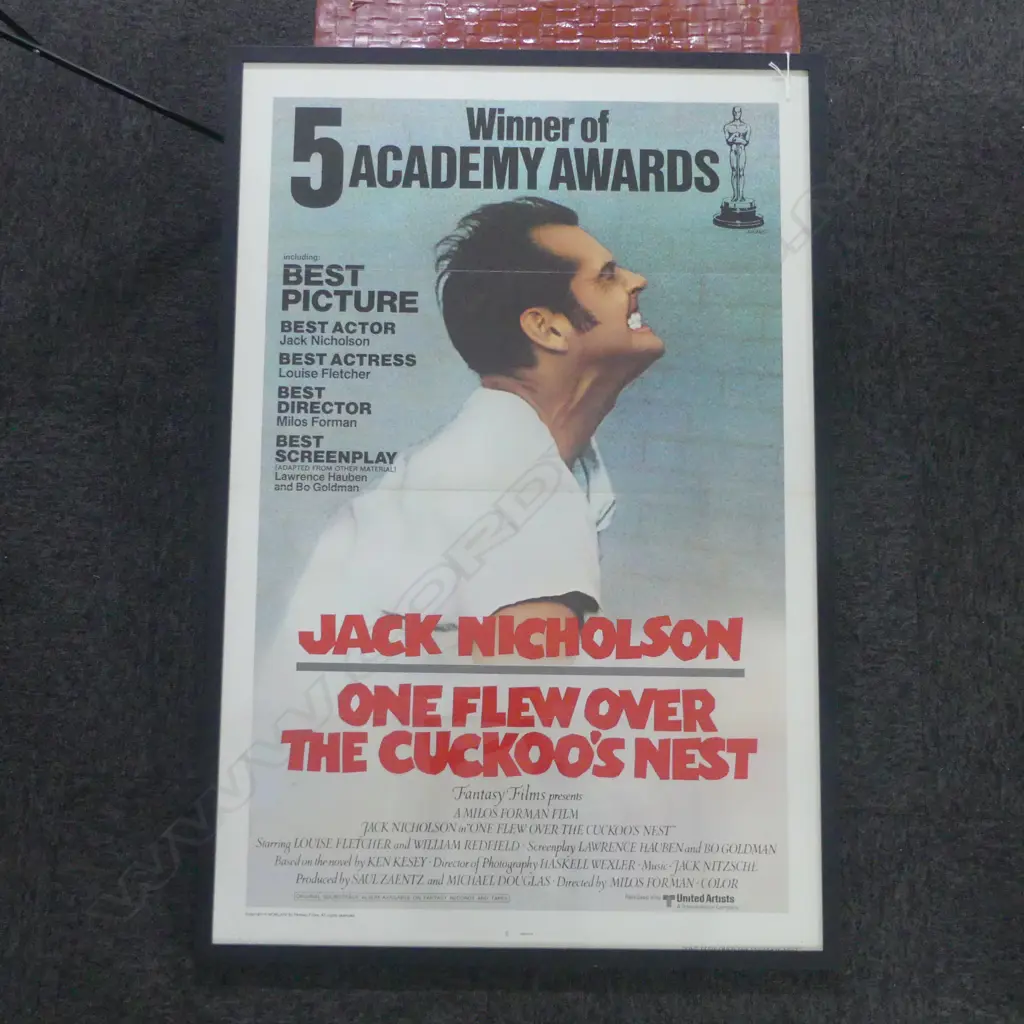 'ONE FLEW OVER THE CUCKOOS NEST' FRAMED ONE SHEET MOVIE POSTER USA LITHO 1975 FANTASY FILMS 1030 X 675MM (FOLD CREASES) Image 1++