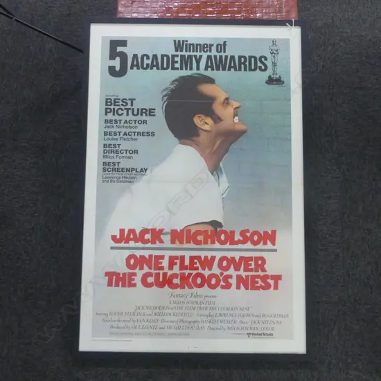 'ONE FLEW OVER THE CUCKOOS NEST' FRAMED ONE SHEET MOVIE POSTER USA LITHO 1975 FANTASY FILMS 1030 X 675MM (FOLD CREASES)