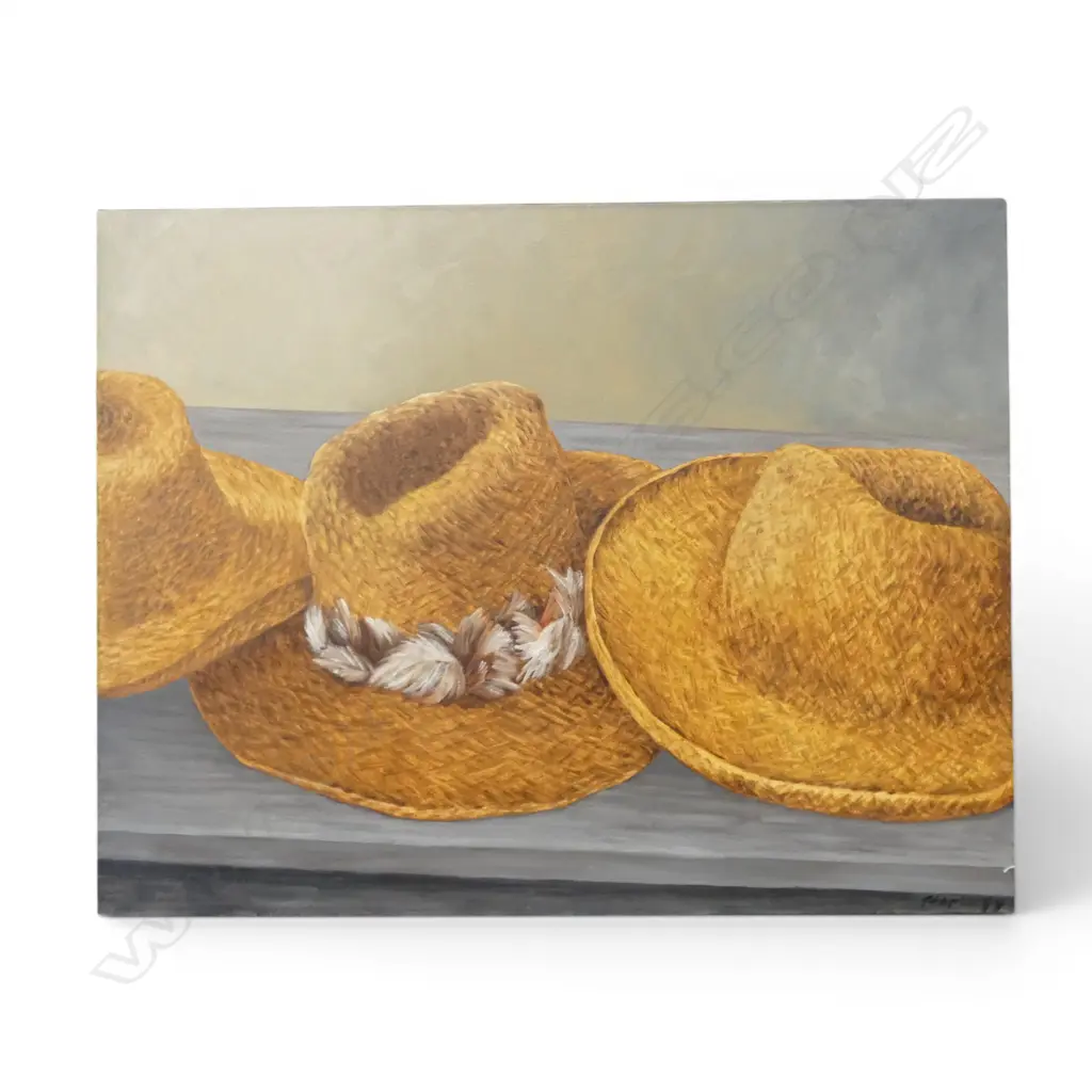 ROGER STAPLES, 'THREE HATS' 1997, OIL ON CANVAS, 710 X 930mm Image 1++