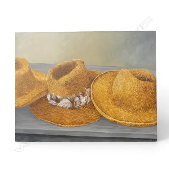 ROGER STAPLES, 'THREE HATS' 1997, OIL ON CANVAS, 710 X 930mm