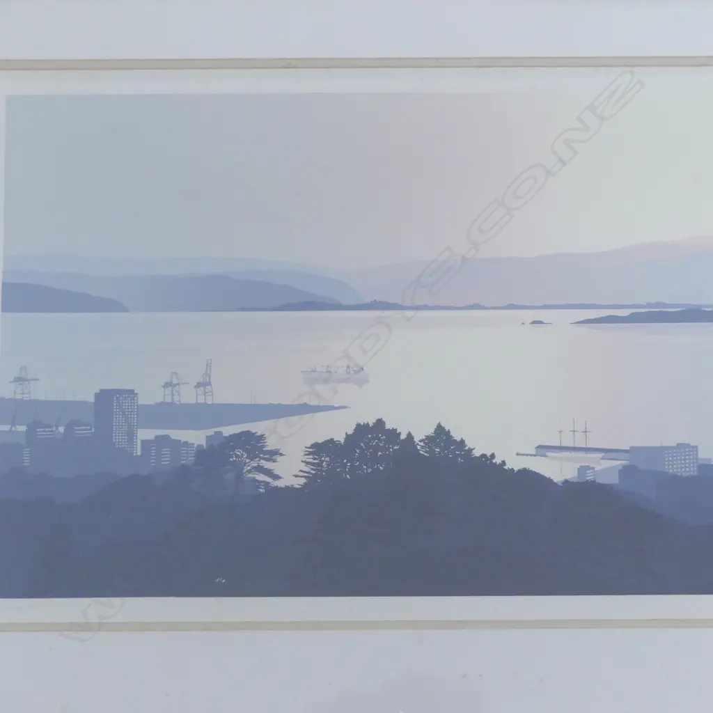 LAWRENCE LEITCH FRAMED PRINT (23/105) " WELLINGTON HARBOUR MORNING", 420 X 810MM Image 1++