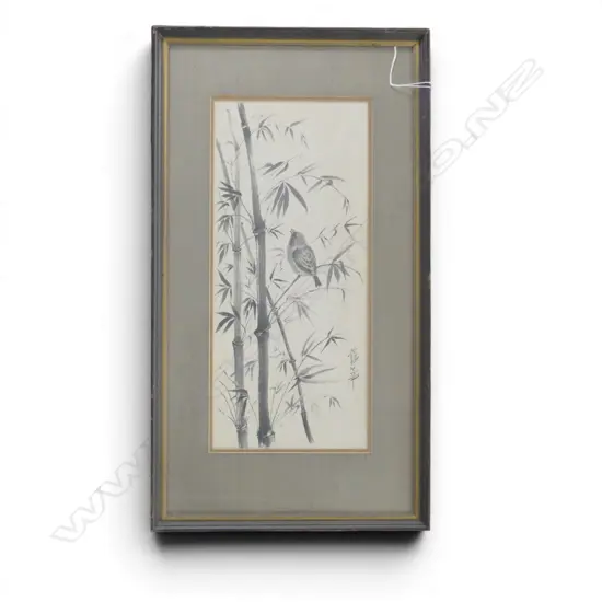 ORIENTAL ARTWORK, BIRD IN BAMBOO 450x200mm