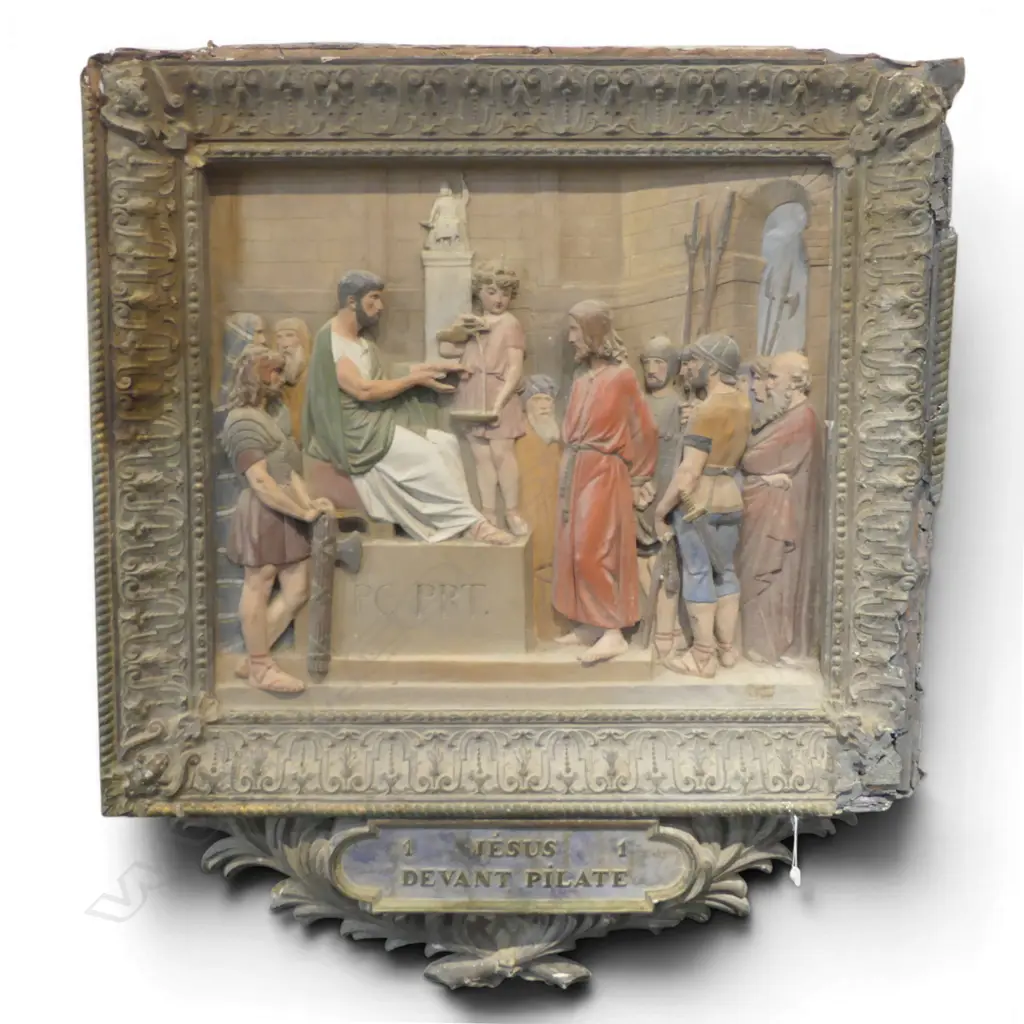 ANTIQUE FRENCH STATION OF THE CROSS 1300x1100mm FAULTS Image 1++
