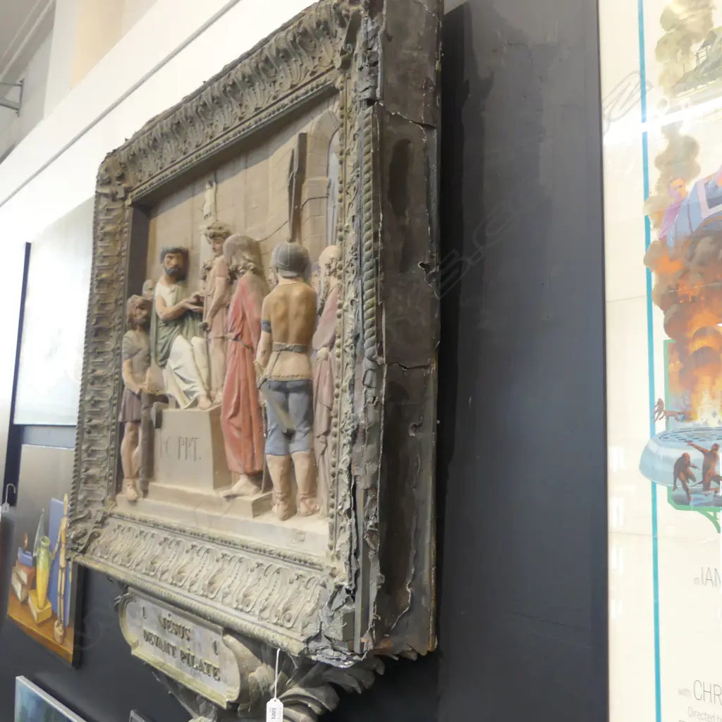 ANTIQUE FRENCH STATION OF THE CROSS 1300x1100mm FAULTS Image 1++