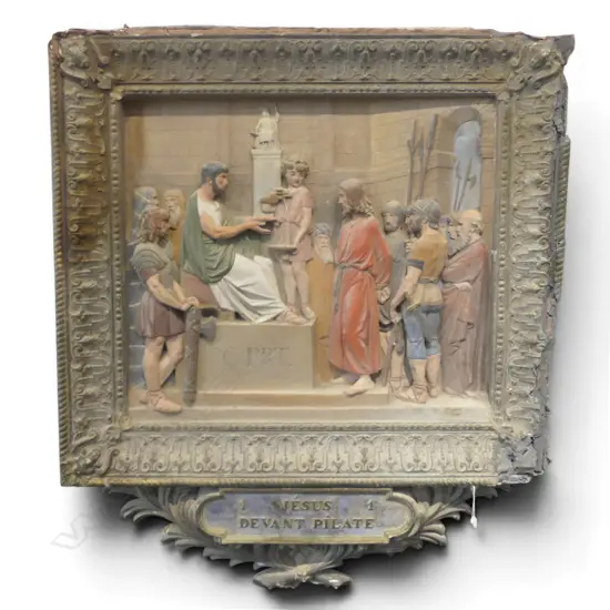 ANTIQUE FRENCH STATION OF THE CROSS 1300x1100mm FAULTS