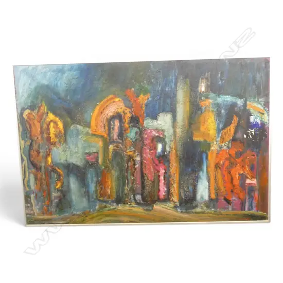 ABSTRACT ACRYLIC ON BOARD SIGNED 'TUI MANGOS' 520x800mm