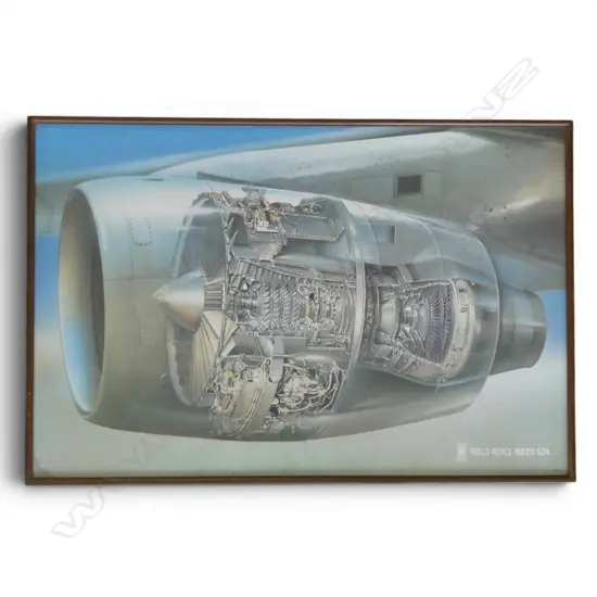PRINT; ROLLS ROYCE AEROPLANE ENGINE CUT AWAY 480x725mm 