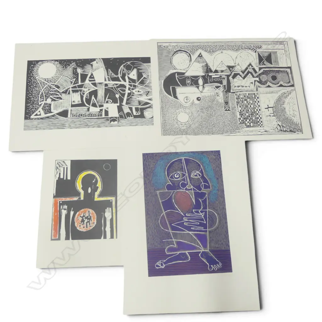 4 unframed Henryk Szydlows 1984 editioned prints, Gamon II 7/8, Katyn 2/3, Kuru 6/100 & Sleeping Fish 10/12... Image 1++