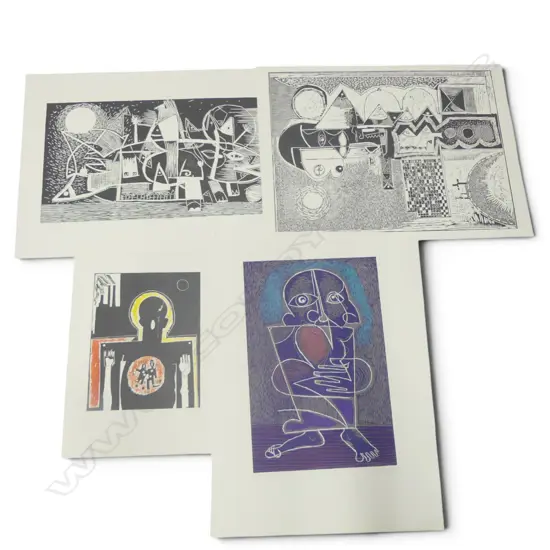 4 unframed Henryk Szydlows 1984 editioned prints, Gamon II 7/8, Katyn 2/3, Kuru 6/100 & Sleeping Fish 10/12...