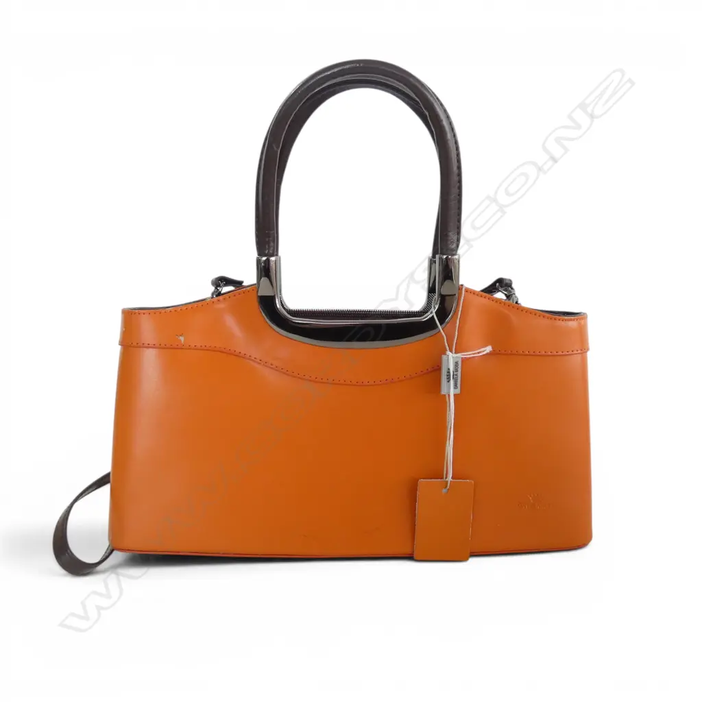 DANIELA MODA ORANGE LEATHER HAND BAG W.325mm SCUFFS Image 1++