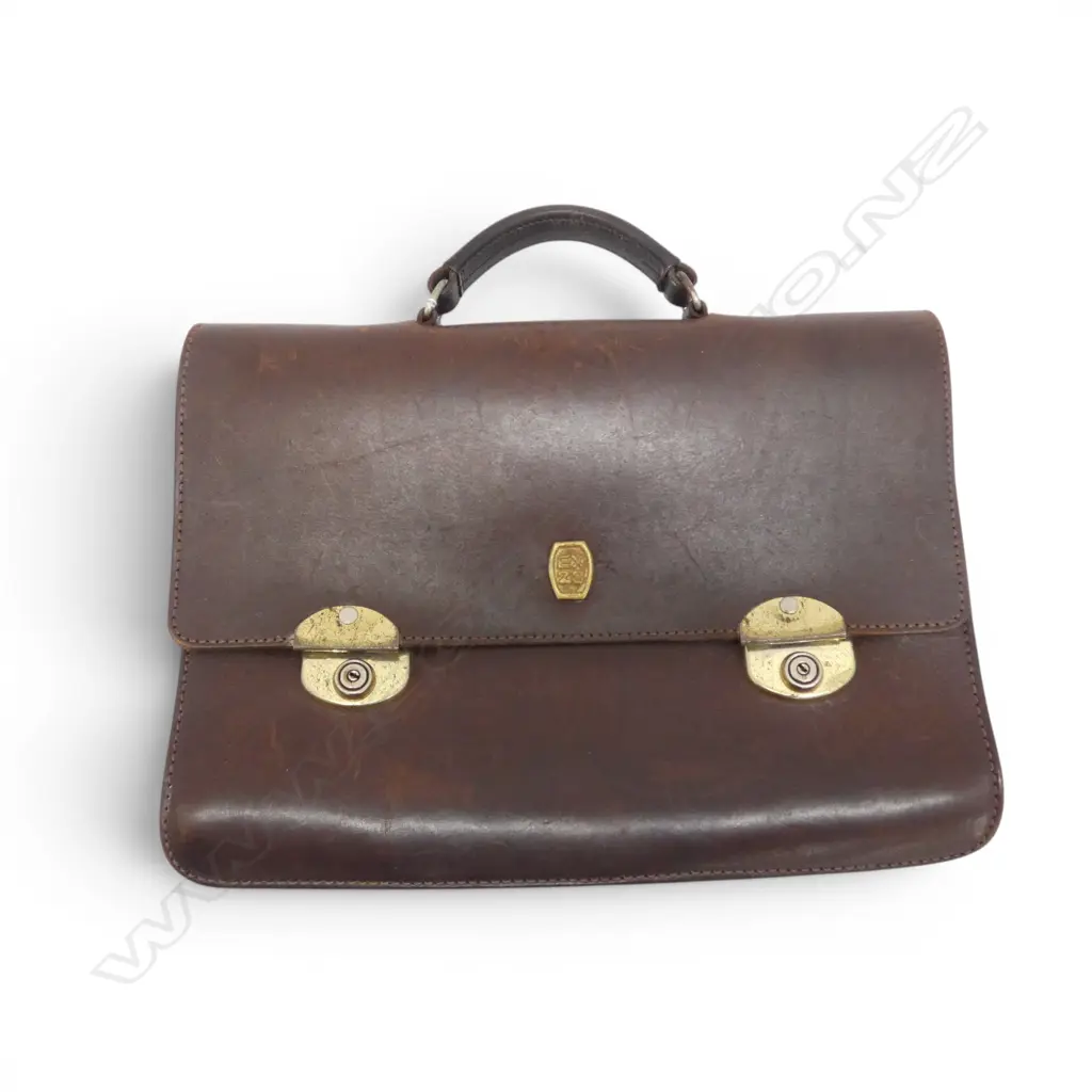 'EX23' NZ MADE HEAVY LEATHER SATCHEL BY SIMON MANCHESTER W.405mm Image 1++