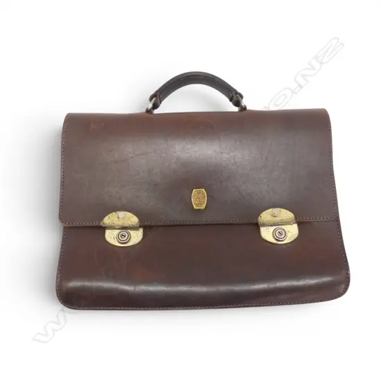 'EX23' NZ MADE HEAVY LEATHER SATCHEL BY SIMON MANCHESTER W.405mm