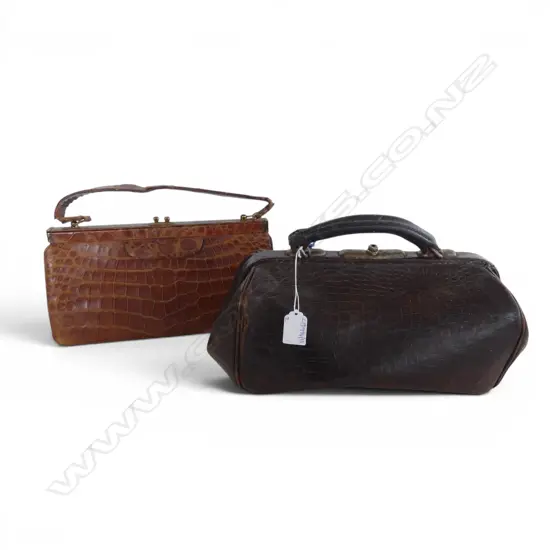 2 LEATHER BAGS; DOCTORS W.350mm, CROCODILE HAND BAG