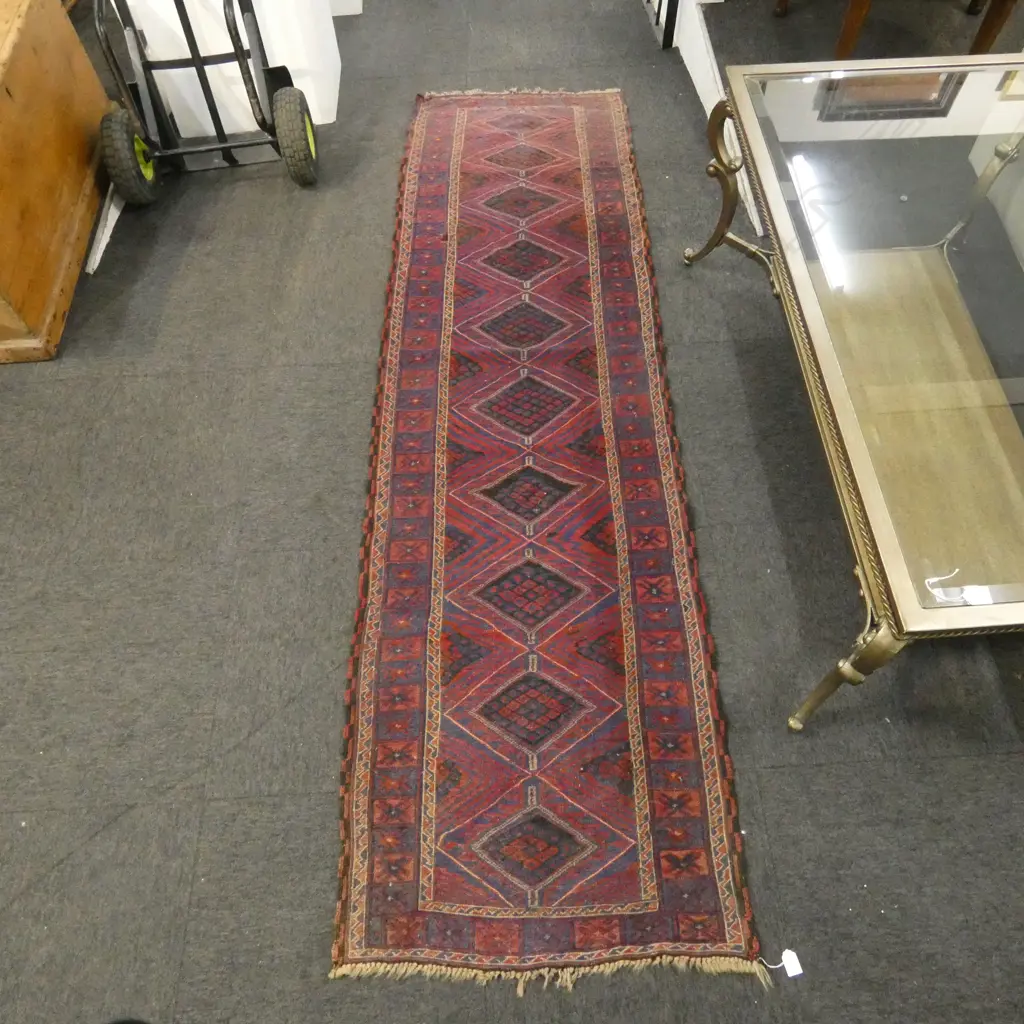 VINTAGE MASHWANI? HAND KNOTTED ALL WOOL RUNNER 2600x700mm Image 1++