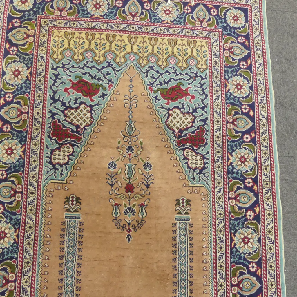HAND KNOTTED WOOL PILE PRAYER RUG 1360x900mm Image 1++