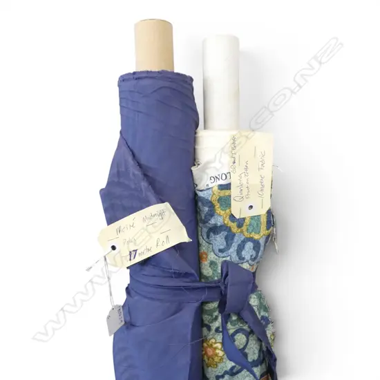 2 FABRIC BOLTS; MOIRE MIDNIGHT POLY 17M & QIANGLONG COTTON 10M
