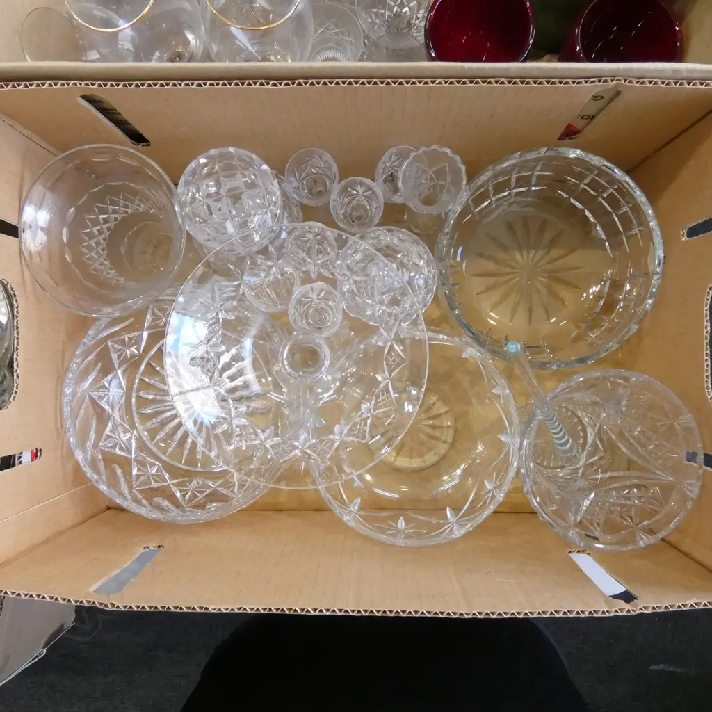 COLLECTION OF CRYSTAL 3 BOWLS DIA190MM 3 VASES  COMPORT HONEY POT GLASSES ETC Image 1++