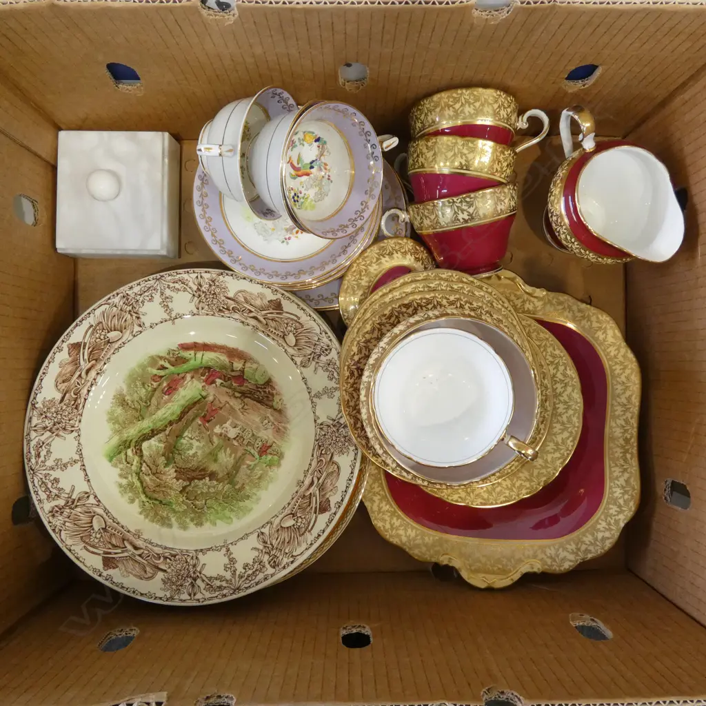 BOX PART AYNSLEY TEASET CAKE PLATES  ALLERTON PART TEASET & SMALL MARBLE BOX L100MM Image 1++