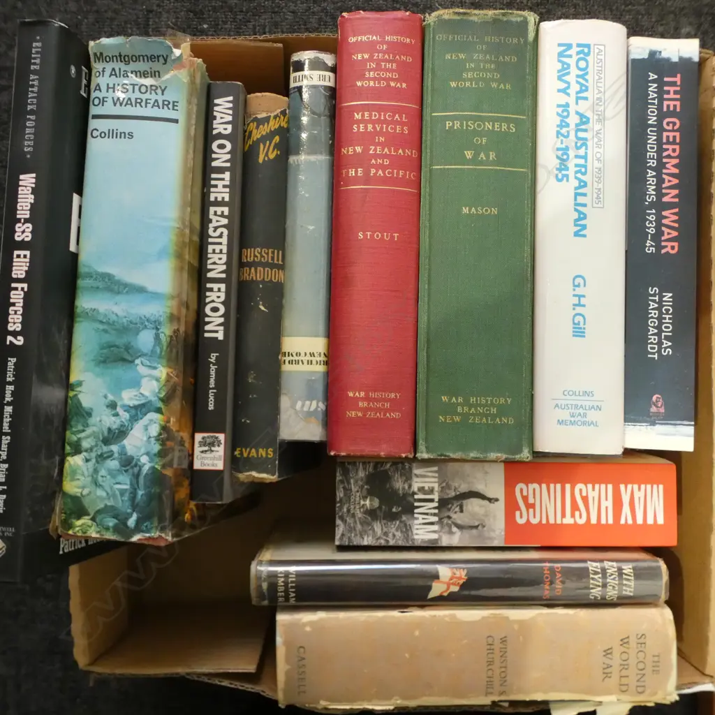 ASST. REFERENCE BOOKS; MILITARY,  WW2,  Incl. 2  OFFICIAL HISTORY OF NZ IN WW2 both first editions Image 1++