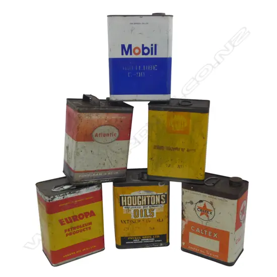 SIX 1 IMPERIAL GALLON VINTAGE FUEL TINS OF NEW ZEALAND H.250mm