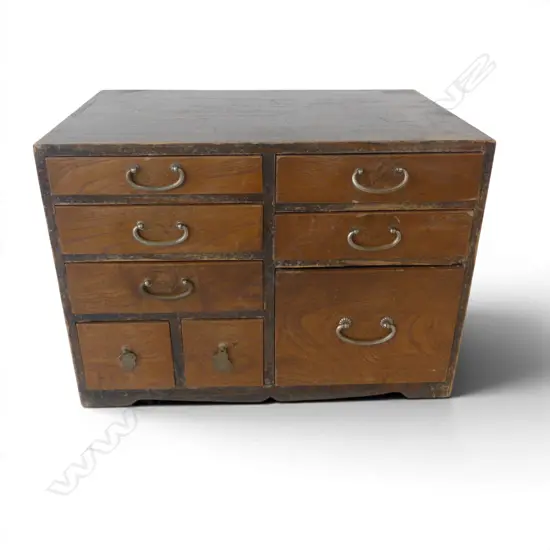 SMALL OLD JAPANESE ZELKOVA wood COLLECTOR'S CHEST 8 drawers some scuff marks. W.440mm. H.310mm 