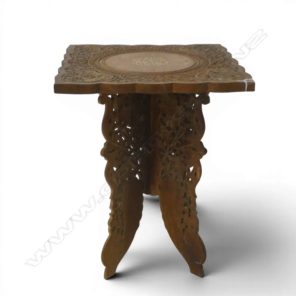 ORIENTAL CARVED WOODEN TABLE 455x455x560mm Image 1++