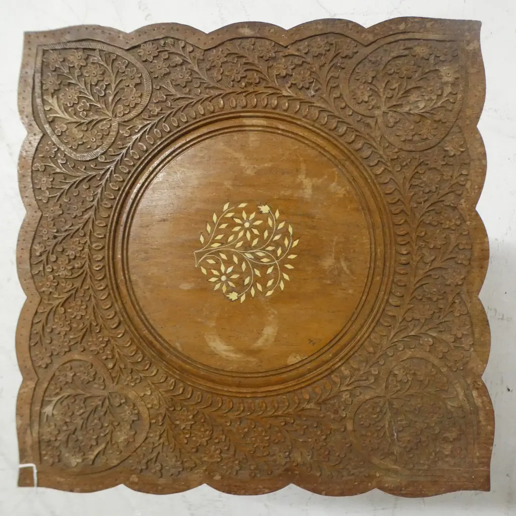 ORIENTAL CARVED WOODEN TABLE 455x455x560mm Image 1++