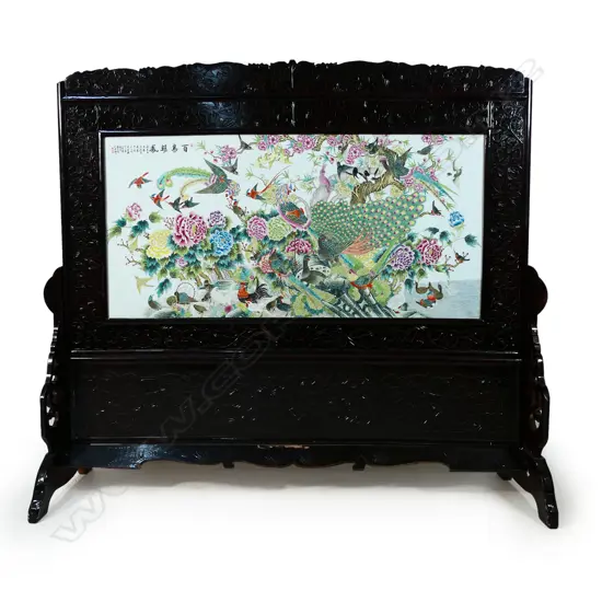 A very large and impressive Chinese famille rose porcelain room screen,