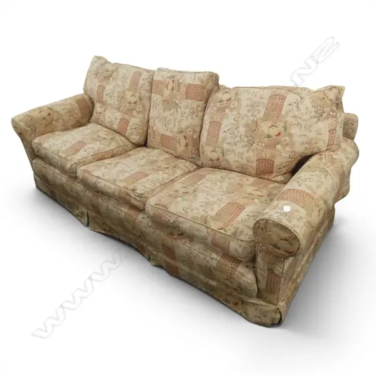 CUSTOM MADE (1991) UPHOLSTERED THREE SEATER SOFA OSBORNE AND LITTLE FABRIC DOWN FILLED CUSHIONS2200x900x770mm