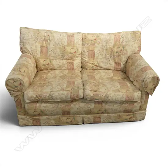 CUSTOM MADE (1991) UPHOLSTERED TWO SEATER SOFA OSBORNE AND LITTLE FABRIC DOWN FILLED CUSHIONS 1500x900x770mm